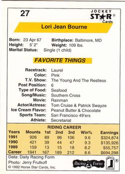 1992 Jockey Star #27 Lori Jean Bourne Back